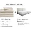 imageCalifornia Design Den 7 Piece Split King Size Sheet Set Ivory and Waterproof Mattress Protector White Bundle  600 Thread Count 100 Cotton Sateen 5 Piece Sheet Set with 1 Mattress Protector