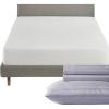 image4 Piece Twin Size Stripped Sheet Set Lavendar and Waterproof Mattress Protector White Bundle  500 Thread Count 100 Cotton Sateen 3 Piece Sheet Set with 1 Mattress Protector
