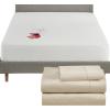 imageCalifornia Design Den 4 Piece Twin Size Sheet Set Beige and Waterproof Mattress Protector White Bundle  400 Thread Count 100 Cotton Sateen 3 Piece Sheet Set with 1 Mattress Protector