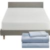 imageCalifornia Design Den 4 Piece Twin Size Sheet Set Blue and Waterproof Mattress Protector White Bundle  600 Thread Count 100 Cotton Sateen 3 Piece Sheet Set with 1 Mattress Protector