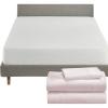 imageCalifornia Design Den 4 Piece Twin Size Sheet Set Blush Pink and Waterproof Mattress Protector White Bundle  600 Thread Count 100 Cotton Sateen 3 Piece Sheet Set with 1 Mattress Protector