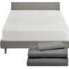 imageCalifornia Design Den 4 Piece Twin Size Sheet Set Grey and Waterproof Mattress Protector White Bundle  600 Thread Count 100 Cotton Sateen 3 Piece Sheet Set with 1 Mattress Protector