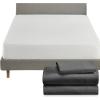 imageCalifornia Design Den 4 Piece Twin Size Sheet Set Grey and Waterproof Mattress Protector White Bundle  Rayon from Bamboo Sateen 3 Piece Sheet Set with 1 Mattress Protector