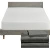 imageCalifornia Design Den 4 Piece Twin Size Sheet Set Grey and Waterproof Mattress Protector White Bundle  Soft 100 Cotton Sateen 3 Piece Sheet Set with 1 Mattress Protector