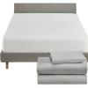 imageCalifornia Design Den 4 Piece Twin Size Sheet Set Light Grey and Waterproof Mattress Protector White Bundle  100 Organic Cotton Percale 3 Piece Sheet Set with 1 Mattress Protector