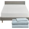 imageCalifornia Design Den 4 Piece Twin Size Sheet Set Seafoam and Waterproof Mattress Protector White Bundle  600 Thread Count 100 Cotton Sateen 3 Piece Sheet Set with 1 Mattress Protector