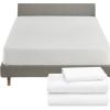 imageCalifornia Design Den 4 Piece Twin Size Sheet Set and Waterproof Mattress Protector Bundle  Rayon from Bamboo Sateen 3 Piece Sheet Set with 1 Mattress Protector White