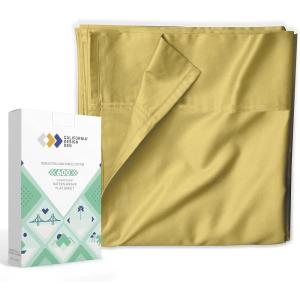 imageBlue Flat Sheet California King  600 Thread Count 100 Real Cotton Hotel Quality 1 Piece Top Sheet Luxe Sateen Weave BedsheetGold