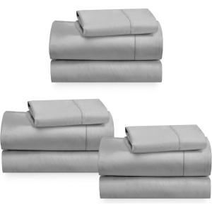 imageCalifornia Design Den 3Pack Sheet Sets 400 Thread Count 100 Cotton Sateen Deep Pocket Includes 3 Fitted Sheets 3 Flat Sheets and 3 Pillowcases Twin Light Grey