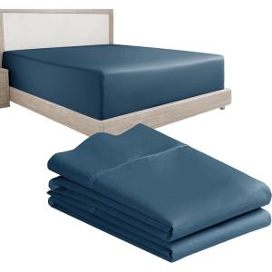 imageCalifornia Design Den 3Piece Bundle  Fitted Sheet with 2 Pillowcases 400 Thread Count 100 Cotton Sateen Deep Pockets Twin Size Peacock Blue