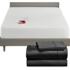 imageCalifornia Design Den 4 Piece Twin Size Sheet Set Black and Waterproof Mattress Protector White Bundle  400 Thread Count 100 Cotton Sateen 3 Piece Sheet Set with 1 Mattress Protector