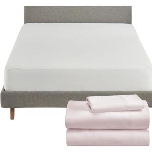 imageCalifornia Design Den 4 Piece Twin Size Sheet Set Blush Pink and Waterproof Mattress Protector White Bundle  600 Thread Count 100 Cotton Sateen 3 Piece Sheet Set with 1 Mattress Protector