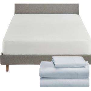 imageCalifornia Design Den 4 Piece Twin Size Sheet Set Light Blue and Waterproof Mattress Protector White Bundle  Soft 100 Cotton Sateen 3 Piece Sheet Set with 1 Mattress Protector