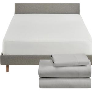 imageCalifornia Design Den 4 Piece Twin Size Sheet Set Light Grey and Waterproof Mattress Protector White Bundle  100 Organic Cotton Percale 3 Piece Sheet Set with 1 Mattress Protector