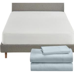 imageCalifornia Design Den 4 Piece Twin Size Sheet Set Seafoam and Waterproof Mattress Protector White Bundle  600 Thread Count 100 Cotton Sateen 3 Piece Sheet Set with 1 Mattress Protector