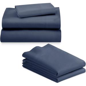 imageCalifornia Design Den 5 Piece Twin Size Sheet Set with 3 Pillowcases 600 Thread Count 100 Cotton Sateen Navy Blue