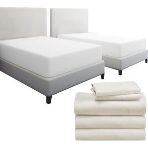 imageCalifornia Design Den 7 Piece Bedding Bundle  5 Piece Ivory Sheet Set 800 Thread Count 100 Cotton Sateen with 2 White Mattress Protectors  Split King