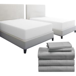 imageCalifornia Design Den 7 Piece Bedding Bundle  5 Piece Light Grey Sheet Set 800 Thread Count 100 Cotton Sateen with 2 White Mattress Protectors  Split King