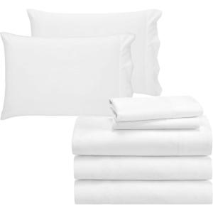 imageCalifornia Design Den 7 Piece Split King Size Sheet Set with 4 Pillowcases 600 Thread Count 100 Cotton Sateen White