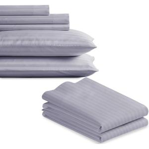 imageCalifornia Design Den Bedding Bundle  Split King Striped Sheet Set with 3 Pillowcases 500 Thread Count 100 Cotton Sateen Lavendar Striped