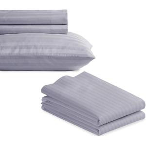 imageCalifornia Design Den Bedding Bundle  Twin Striped Sheet Set with 3 Pillowcases 500 Thread Count 100 Cotton Sateen Lavendar Striped