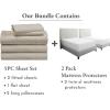 imageCalifornia Design Den 7 Piece Bedding Bundle  5 Piece Beige Sheet Set 800 Thread Count 100 Cotton Sateen with 2 White Mattress Protectors  Split King