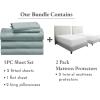 imageCalifornia Design Den 7 Piece Bedding Bundle  5 Piece Soft Teal Sheet Set 800 Thread Count 100 Cotton Sateen with 2 White Mattress Protectors  Split King