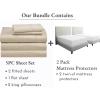 imageCalifornia Design Den 7 Piece Split King Size Sheet Set Beige and Waterproof Mattress Protector White Bundle  400 Thread Count 100 Cotton Sateen 5 Piece Sheet Set with 1 Mattress Protector