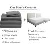 imageCalifornia Design Den 7 Piece Split King Size Sheet Set Grey and Waterproof Mattress Protector White Bundle  600 Thread Count 100 Cotton Sateen 5 Piece Sheet Set with 1 Mattress Protector
