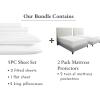 imageCalifornia Design Den 7 Piece Split King Size Stripped Sheet Set and Waterproof Mattress Protector Bundle  500 Thread Count 100 Cotton Sateen 5 Piece Sheet Set with 2 Mattress Protectors White