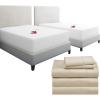imageCalifornia Design Den 7 Piece Split King Size Sheet Set Beige and Waterproof Mattress Protector White Bundle  400 Thread Count 100 Cotton Sateen 5 Piece Sheet Set with 1 Mattress Protector