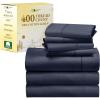 imageCalifornia Design Den 7 Piece Split King Size Sheet Set with 4 Pillowcases 400 Thread Count 100 Cotton Sateen Indigo Dusty Blue