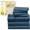 imageCalifornia Design Den 7 Piece Split King Size Sheet Set with 4 Pillowcases 400 Thread Count 100 Cotton Sateen Peacock Blue