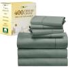 imageCalifornia Design Den 7 Piece Split King Size Sheet Set with 4 Pillowcases 400 Thread Count 100 Cotton Sateen Sage Green
