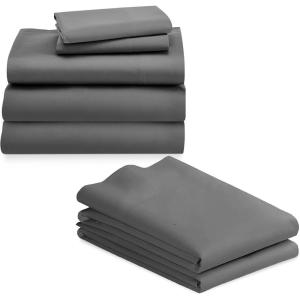 image7 Piece Split King Size Sheet Set with 4 Pillowcases 600 Thread Count 100 Cotton Sateen Grey