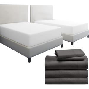 imageCalifornia Design Den 7 Piece Bedding Bundle  5 Piece Grey Sheet Set 800 Thread Count 100 Cotton Sateen with 2 White Mattress Protectors  Split King