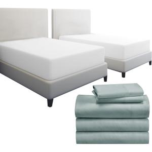 imageCalifornia Design Den 7 Piece Bedding Bundle  5 Piece Soft Teal Sheet Set 800 Thread Count 100 Cotton Sateen with 2 White Mattress Protectors  Split King