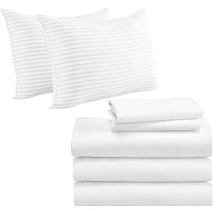 imageCalifornia Design Den 7 Piece Bedding Bundle  5 Piece Split King Sheet Set 600 Thread Count 100 Cotton Sateen with 2 King Size Bed Pillows White