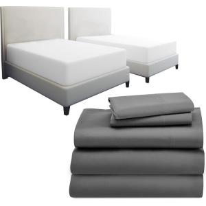 imageCalifornia Design Den 7 Piece Split King Size Sheet Set Grey and Waterproof Mattress Protector White Bundle  600 Thread Count 100 Cotton Sateen 5 Piece Sheet Set with 1 Mattress Protector
