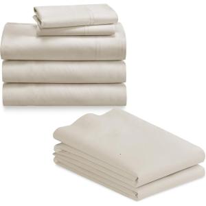 imageCalifornia Design Den 7 Piece Split King Size Sheet Set with 4 Pillowcases 600 Thread Count 100 Cotton Sateen Ivory