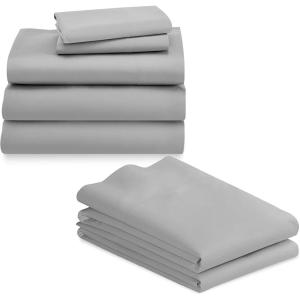 imageCalifornia Design Den 7 Piece Split King Size Sheet Set with 4 Pillowcases 600 Thread Count 100 Cotton Sateen Light Grey