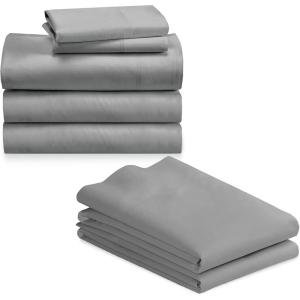 imageCalifornia Design Den Bedding Bundle  Split King Sheet Set with 4 Pillowcases 800 Thread Count 100 Cotton Sateen Light Grey