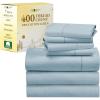 imageCalifornia Design Den 7 Piece Split King Size Sheet Set with 4 Pillowcases 400 Thread Count 100 Cotton Sateen Sky Blue