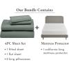 image5 Piece California King Size Sheet Set Sage Green and Waterproof Mattress Protector White Bundle  600 Thread Count 100 Cotton Sateen 4 Piece Sheet Set with 1 Mattress Protector