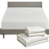 image5 Piece California King Size Sheet Set Ivory and Waterproof Mattress Protector Bundle White  100 Egyptian Cotton Sateen 4 Piece Sheet Set with 1 Mattress Protector