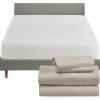 imageCalifornia Design Den 5 Piece Bedding Bundle  4 Piece Beige Sheet Set 800 Thread Count 100 Cotton Sateen with 1 White Mattress Protector  California King