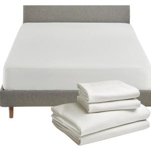 image5 Piece California King Size Sheet Set Ivory and Waterproof Mattress Protector Bundle White  100 Egyptian Cotton Sateen 4 Piece Sheet Set with 1 Mattress Protector