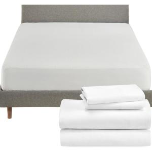 imageCalifornia Design Den 5 Piece Bedding Bundle  4 Piece White Sheet Set 800 Thread Count 100 Cotton Sateen with 1 White Mattress Protector  California King