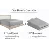 image3Piece Bundle  Fitted Sheet with 2 Pillowcases 400 Thread Count 100 Cotton Sateen Deep Pockets Cal King Size Light Grey