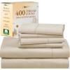 imageCalifornia Design Den 6 Piece King Size Sheet Set with 4 Pillowcases 400 Thread Count 100 Cotton Sateen Beige
